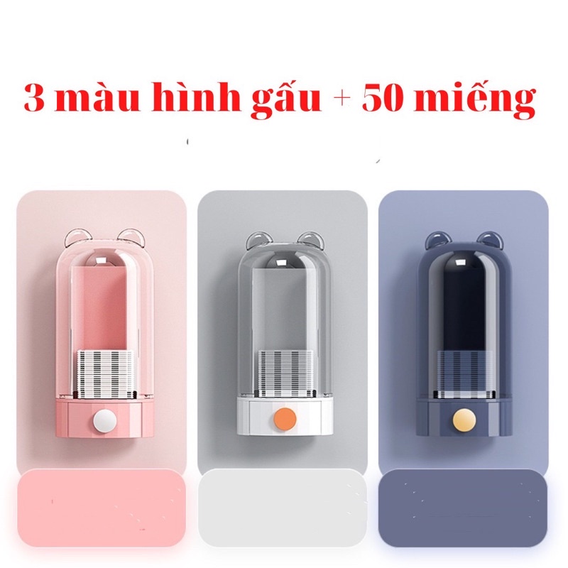 Hộp Đựng Bông Tẩy Trang Hình Gấu, Rút Bông, Kháng Khuẩn, Kháng Bụi Gắn Tường hoặc để bànTặng Kèm 50 miếng