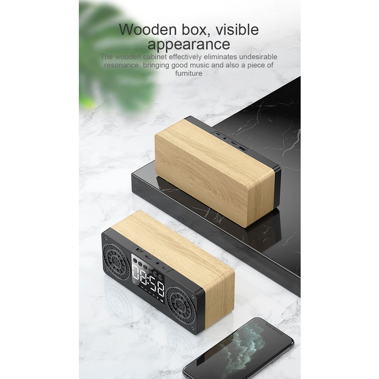 Loa Bluetooth không dây bằng gỗ Super Bass HD HIFI Sound TF Card Loa