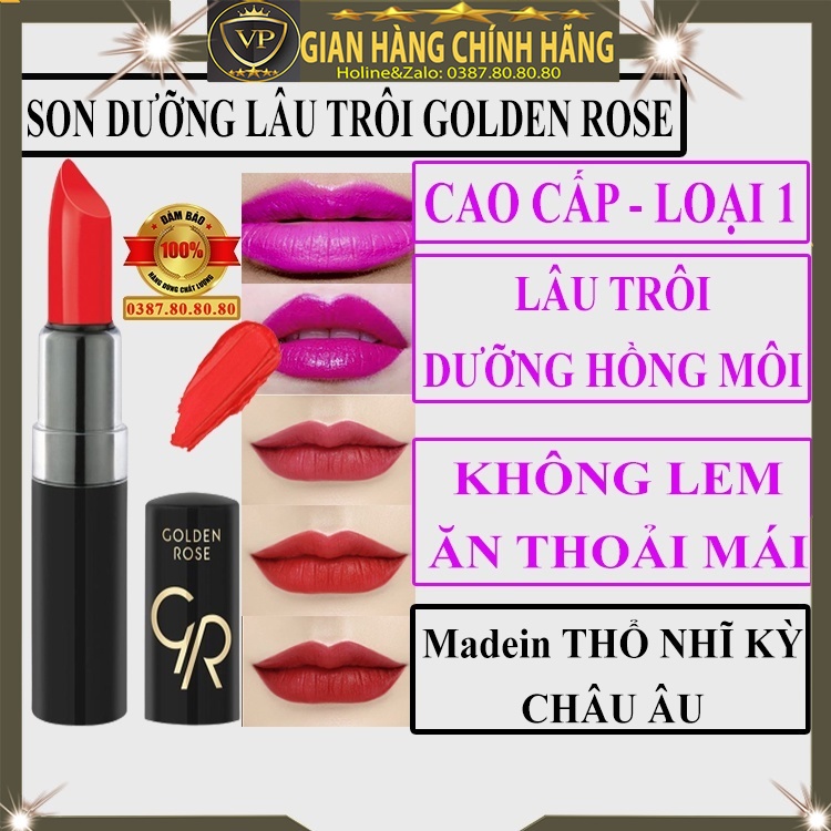 Son dưỡng môi có màu lâu trôi cao cấp chính hãng Golden Rose dạng thỏi dưỡng hồng môi căng bóng lì không trôi khi ăn