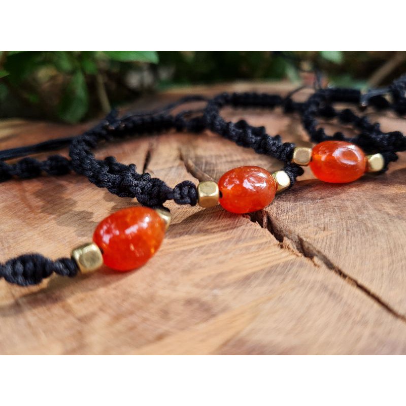 Vòng tay tết macrame đá Carnelian tự nhiên có 2 kiểu dáng tết dây unisex