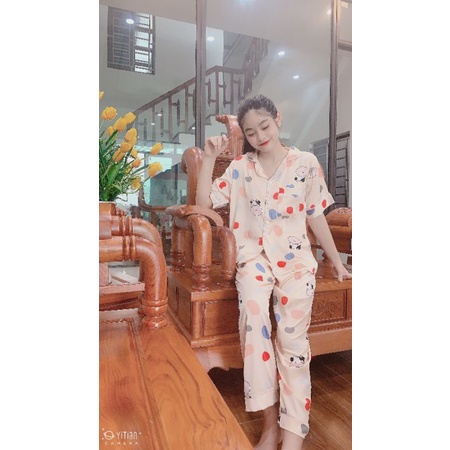 Bộ Pyjama [Lụa Satin Cộc Dài] lụa satin không nhăn kèm video ảnh thật