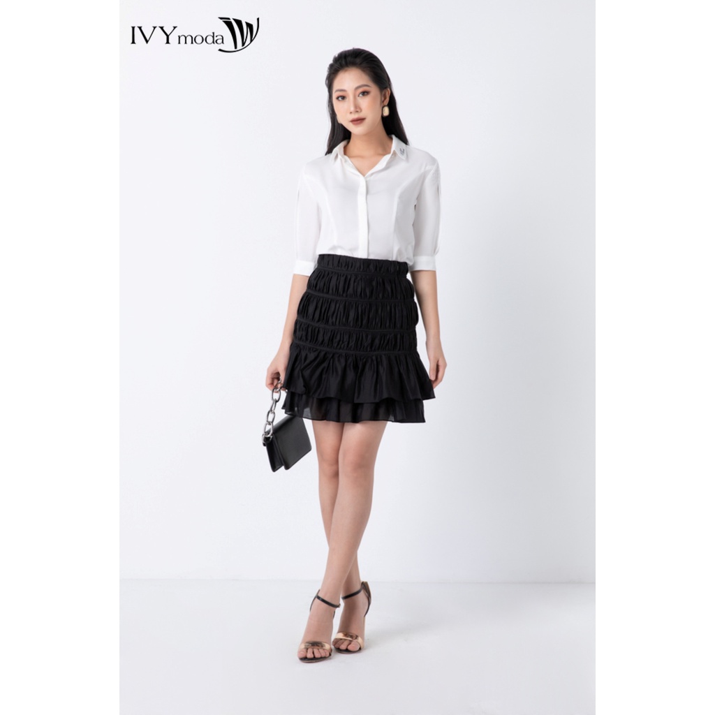 Áo sơ mi nữ tay lửng xếp ly IVY moda MS 16M6591