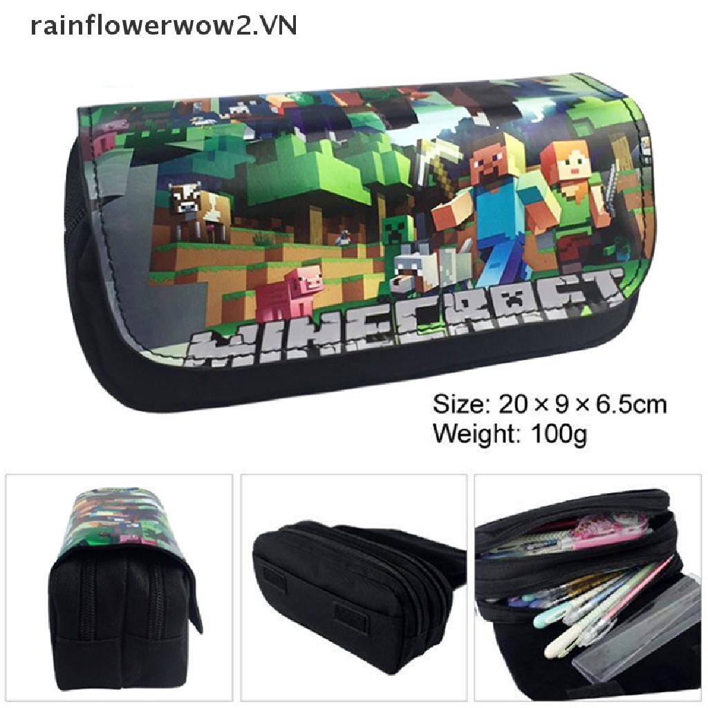 Túi Đựng Bút Bằng Vải Bạt Hai Ngăn Có Khóa Kéo In Hình Minecraft Thích Hợp Làm Quà Tặng Cho Bé Trai Bé Gái