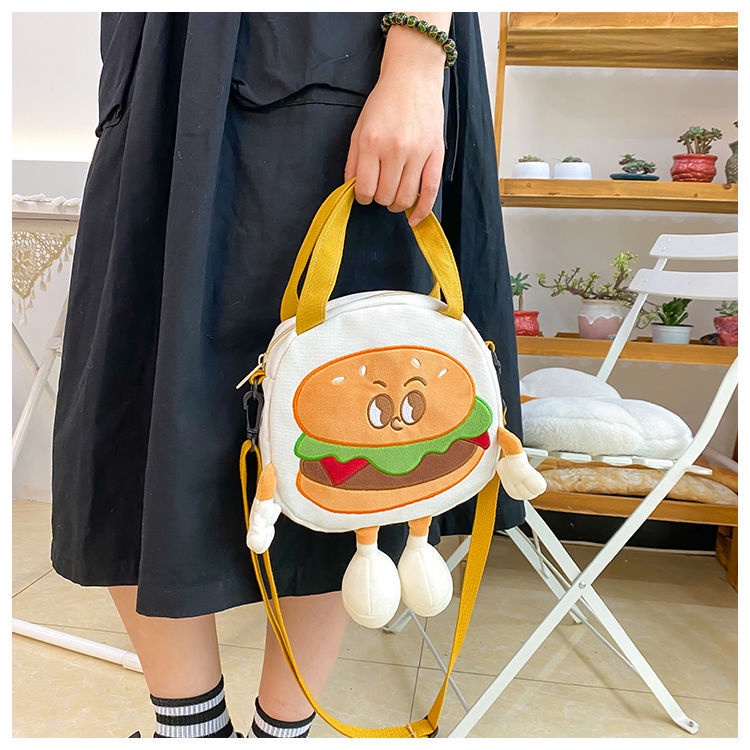 Túi Đeo Vai Vải Canvas Họa Tiết Burger Dễ Thương Thời Trang Cho Bạn Gái