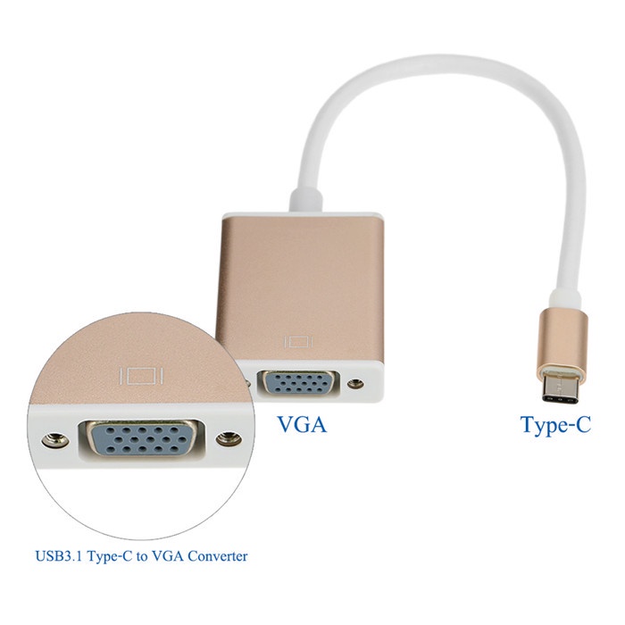 Cáp ChuyểN Type-C Sang VGA 1080P HD Cho Laptop / MáY ChiếU / MáY TíNh BảNg / HDTV