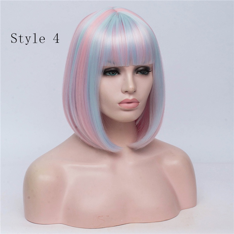 Women's New Fashion Short Straight Hair Wig with Bangs