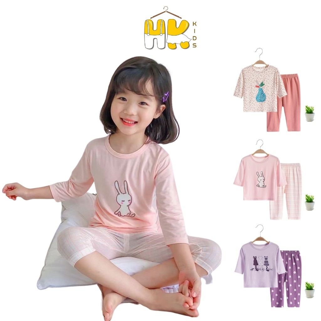 Bộ dài thun lạnh HK KIDS cho bé, chất liệu pettit mỏng và mát lạnh, thích hợp khi dùng điều hòa, size 90-160(10-35kg)