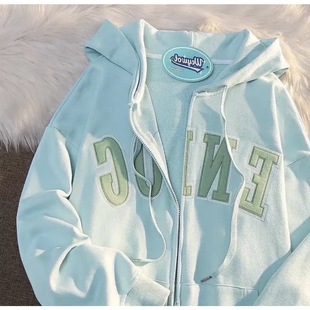 Khoác Nỉ Mũ 2 Lớp Dáng Rộng Nam Nữ Chữ En Unisex Khoác Mũ Rộng