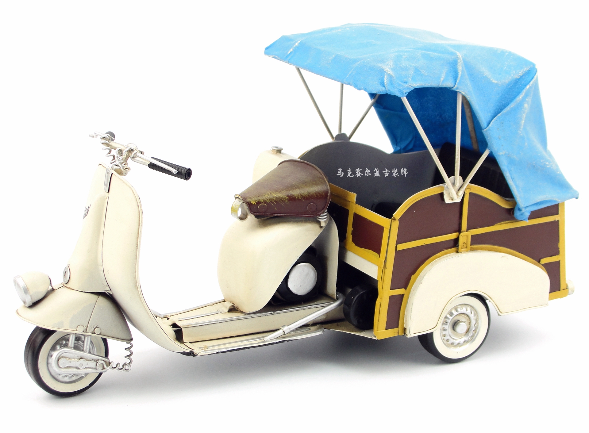 Retro hoài cổ handmade sắt vespa Piaggio với mái hiên ba bánh đạp xe mô hình quà sinh nhật nữ