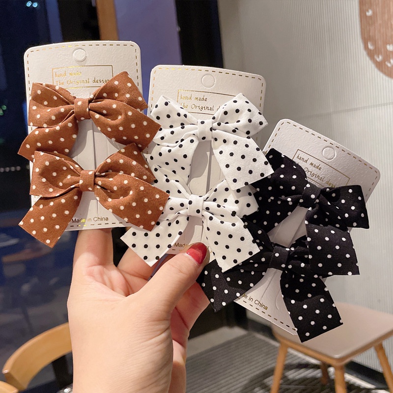 Cặp kẹp tóc thiết kế nơ họa tiết chấm bi phong cách Hàn Quốc xinh xắn dành cho nữ