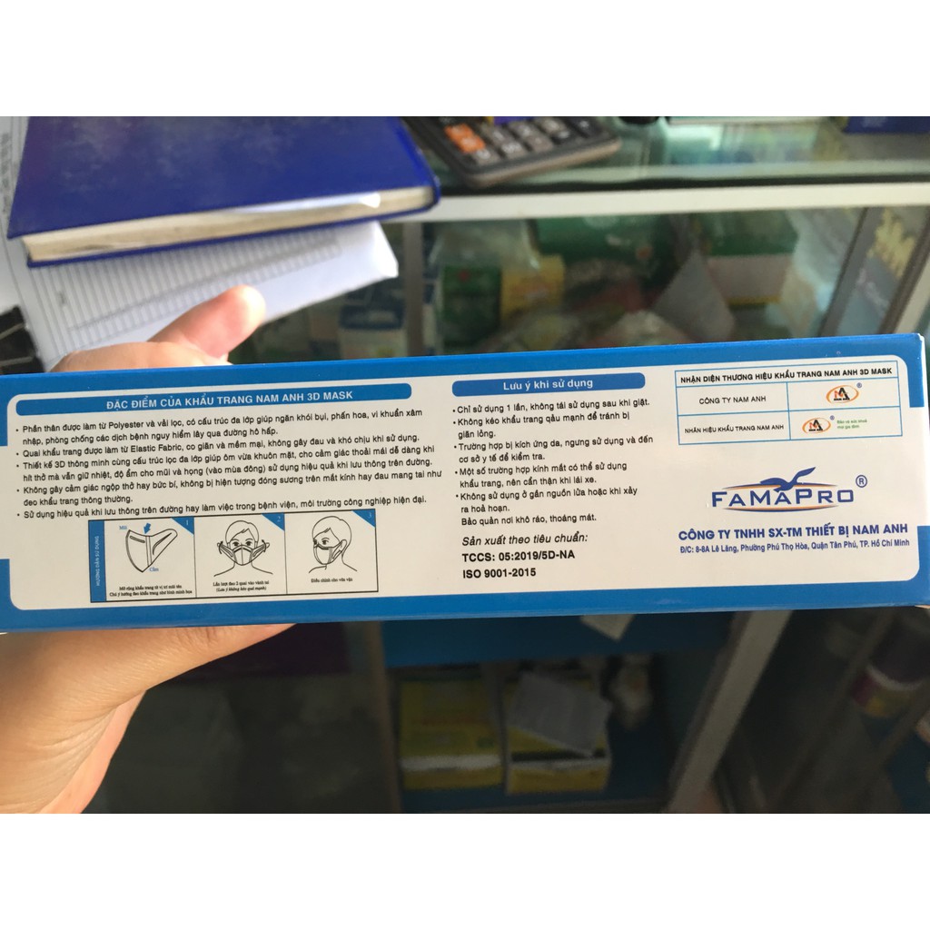 Hộp 50 cái Khẩu trang 3D Nam Anh Người lớn