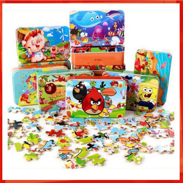 Đồ chơi ghép hình hộp sắt 200 miếng bằng gỗ công nghiệp đựng trong hộp sắt cho bé