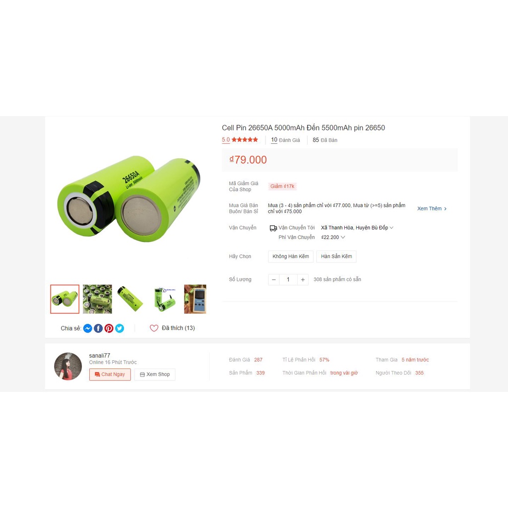 Cell Pin 26650A 5000mAh Đến 5500mAh pin 26650