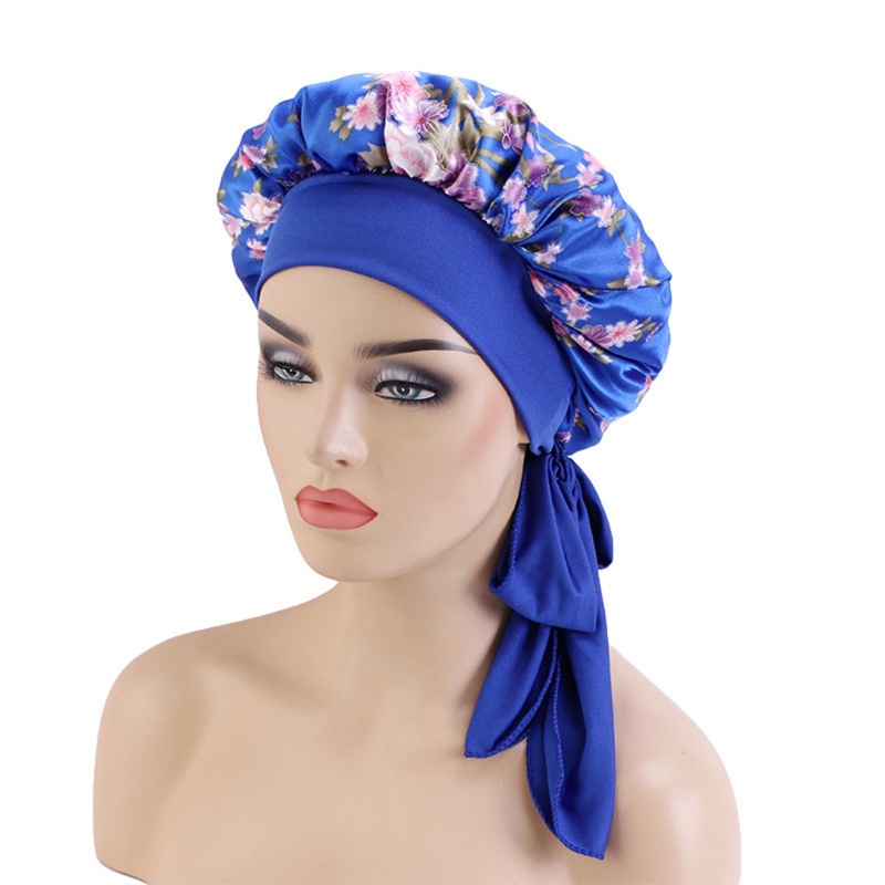 Mũ Trùm Tóc Bằng Satin Co Giãn Bản Rộng In Họa Tiết Có Thể Điều Chỉnh