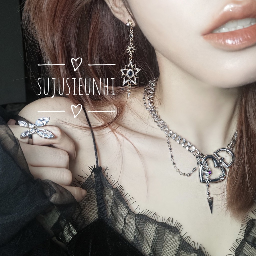 Vòng cổ choker dáng chuỗi đính mặt trái tim