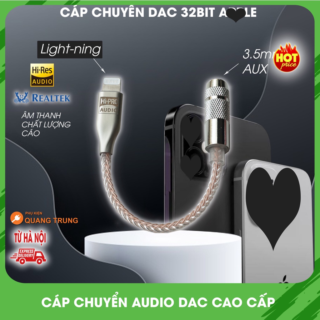 Cáp chuyển IPto 3.5mm AUX,cao cấp dành cho IP,tablet táo