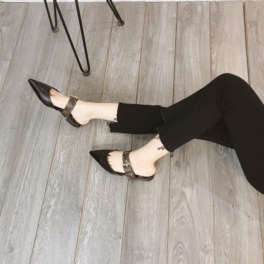 Sục Nữ Đế Bệt, Sục Nữ Mũi Nhọn Da Mềm Họa Tiết Phối Quai Ngang Cao 2Cm Đế Chống Trượt không Kêu Minhtushoes Giày Dép | BigBuy360 - bigbuy360.vn