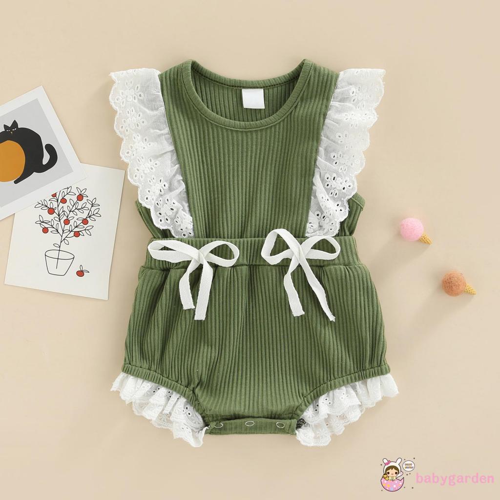 Bộ Áo Liền Quần Dệt Kim Không Tay Phối Ren Hoa Xinh Xắn Cho Bé Gái 0-18 Tháng Tuổi