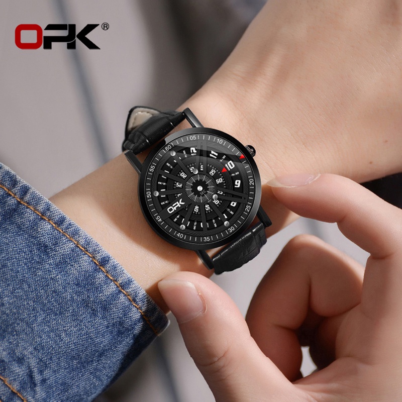 OPK 8126 Watch Men Leather Strap Genuine Waterproof Original Quartz Personality Concept Dial Wear-resistant Trendy