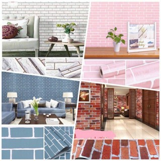 giấy dán tường gạch 3D- decal dán tường giả gạch dài 10 mét rộng 45cm có sẵn keo