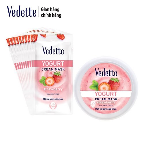 Bộ Sưu Tập Mặt Nạ Kem Sữa Chua Vedette Clay Mask Cho Da Khô - Dâu 120ml x1, Dâu 10ml x10