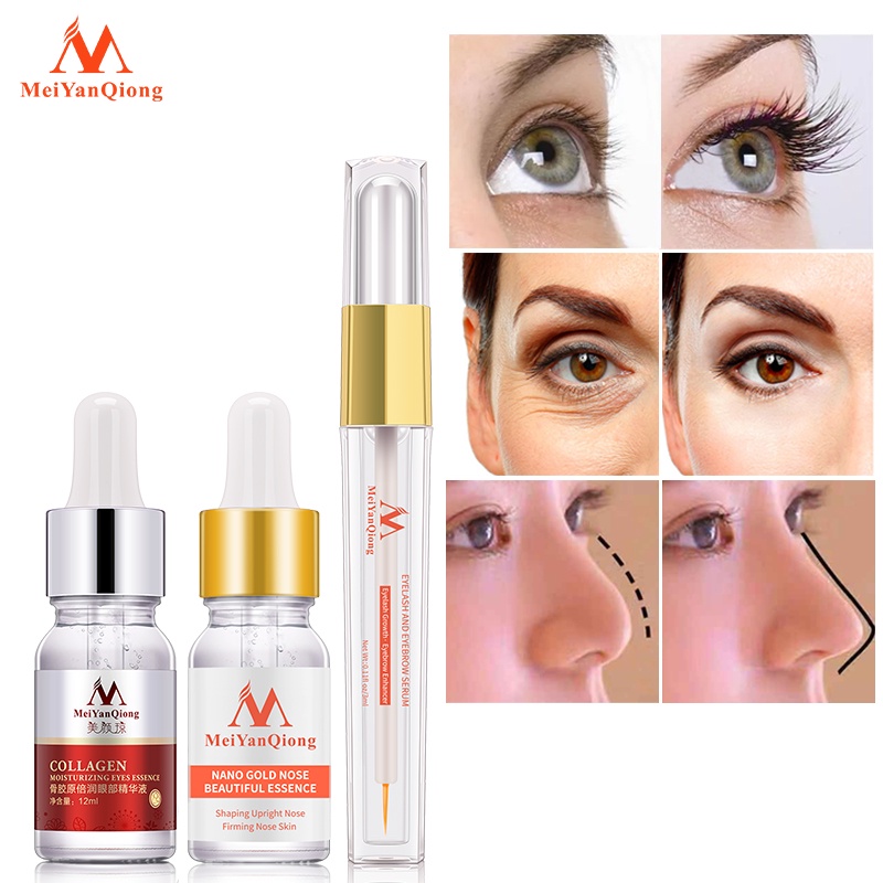 Bộ chăm sóc mắt MeiYanQiong với tinh chất thảo mộc dài mi 3ml/ dưỡng da mũi săn chắc 10ml/ collagen chống lão hóa 12ml