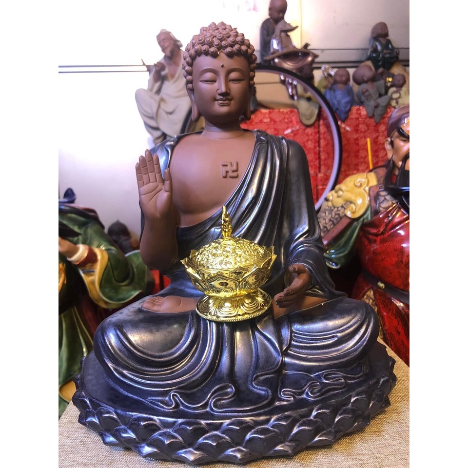 Tượng phật adida tịnh tâmgốm tử sa cao cấp tặng kèm lư  xông trầm- Tượng trang trí decor không gian thiền tịnh