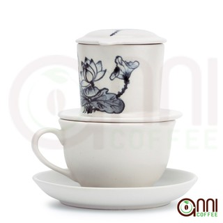 Phin cà phê gốm Bát Tràng hoa văn sen xanh cao cấp