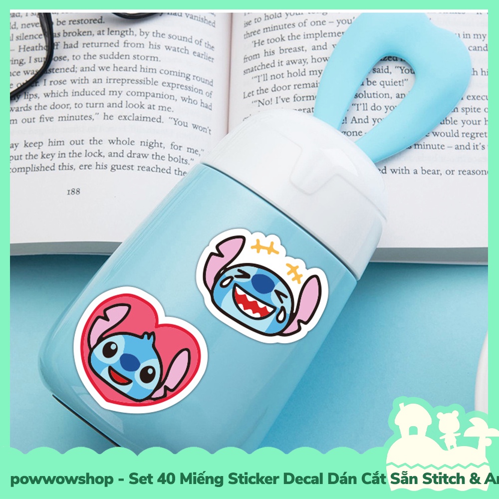 [Sẵn VN - Hỏa Tốc] Set 40 Miếng Sticker Decal Cắt Sẵn DIY Dán Trang Trí Vật Dụng Mẫu NV Hoạt Hình Stitch &amp; Angel Love S