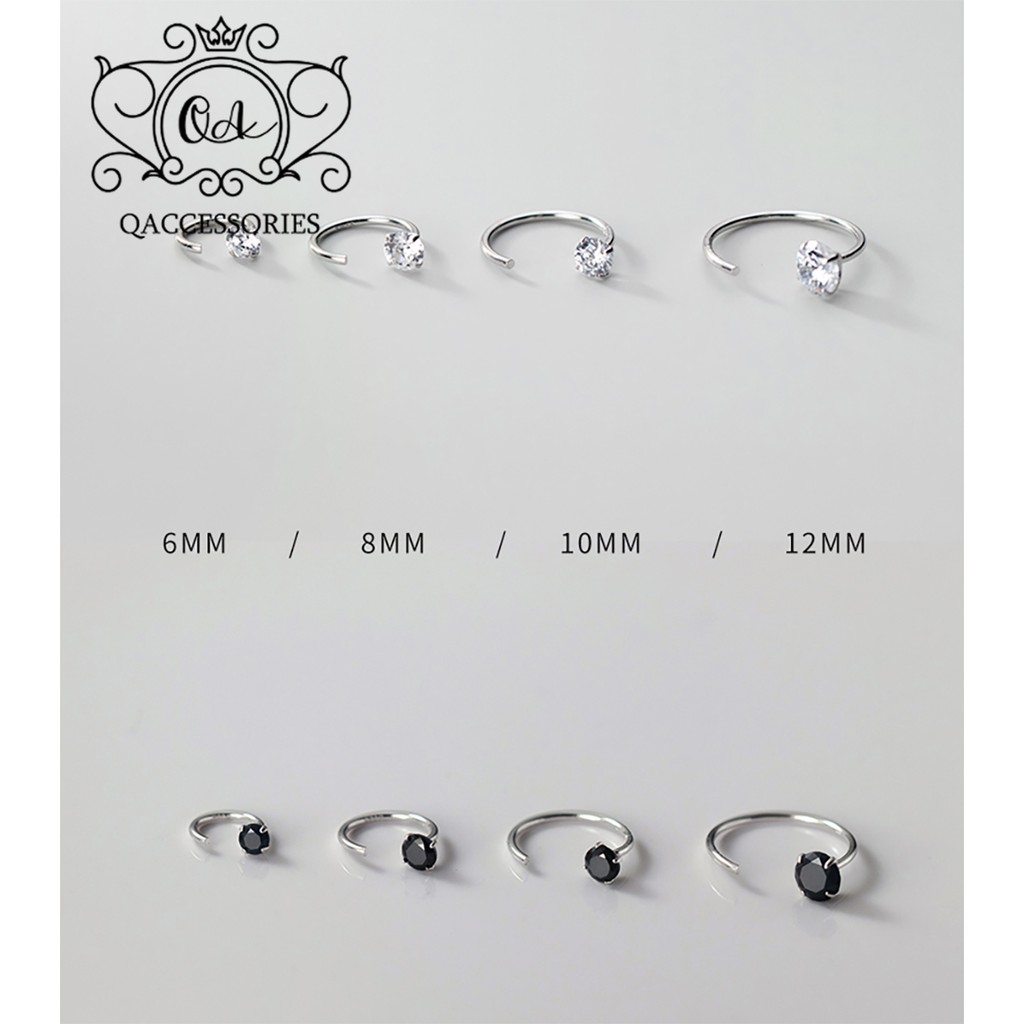 Khuyên tai bạc 925 móc chữ C đính đá đen trắng 4 chấu nam nữ S925 EARCUFF Silver Earrings QA SILVER EA201103