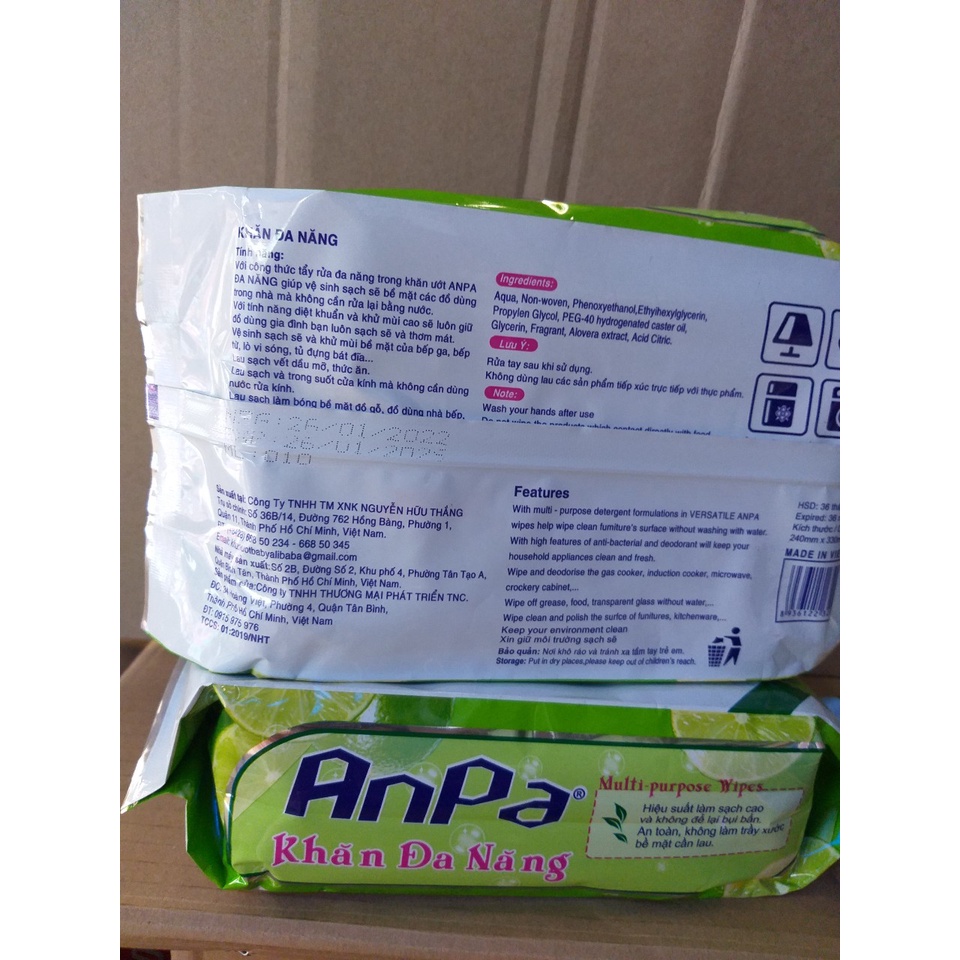 Khăn ướt đa năng ANPA | 50 miếng 24x33 cm | Loại Cặn Bẩn, Dầu Mỡ, Nấm Mốc | Hương chanh
