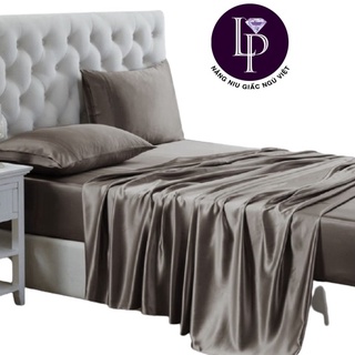 Bộ ga gối phi lụa 4 món cao cấp lan phạm bedding - màu nâu