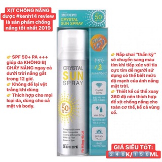 KEM CHỐNG NẮNG #TỐT_NHẤT_MÙA_HÈ 2️⃣0️⃣1️⃣9️⃣ RECIPE CRYSTAL SUN SPRAY