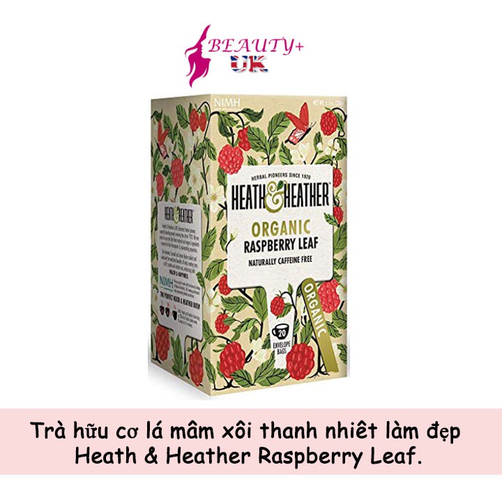 Trà hữu cơ lá mâm xôi thanh nhiêt làm đẹp Heath & Heather Raspberry Leaf nhập từ Anh