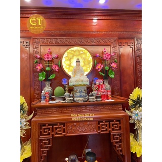 Hoa sen gỗ cắm bình sứ
