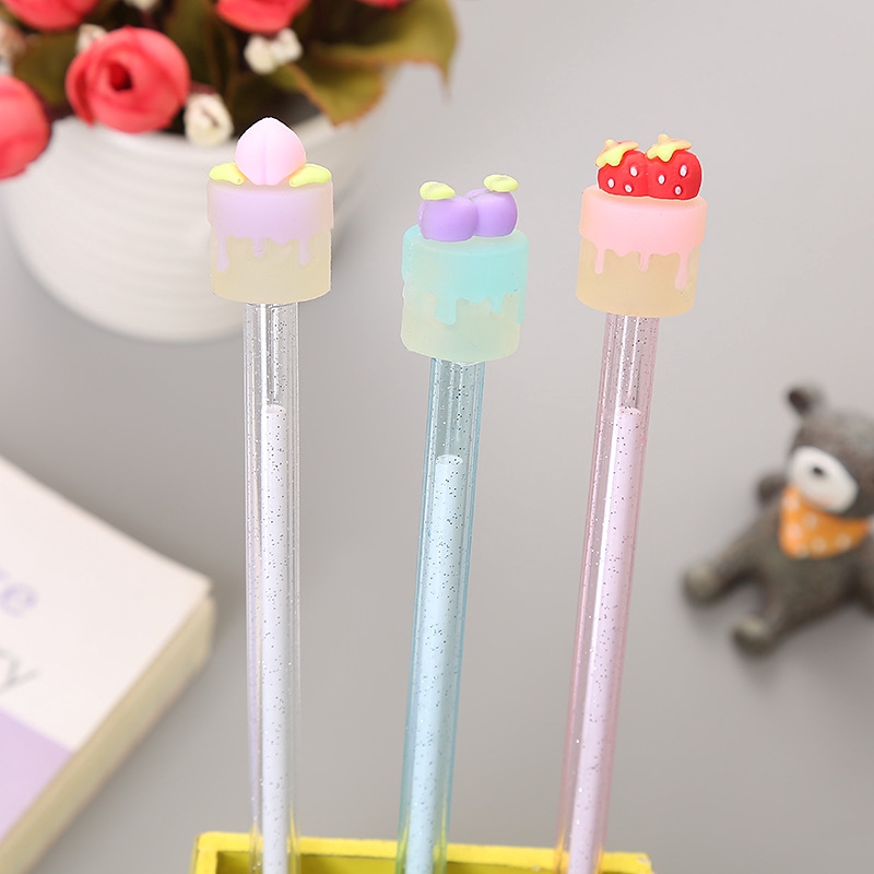1 Bút Mực gel Ngòi 0.5mm Hình Bánh Kem Trái Cây Màu Vàng Kim Trong Suốt