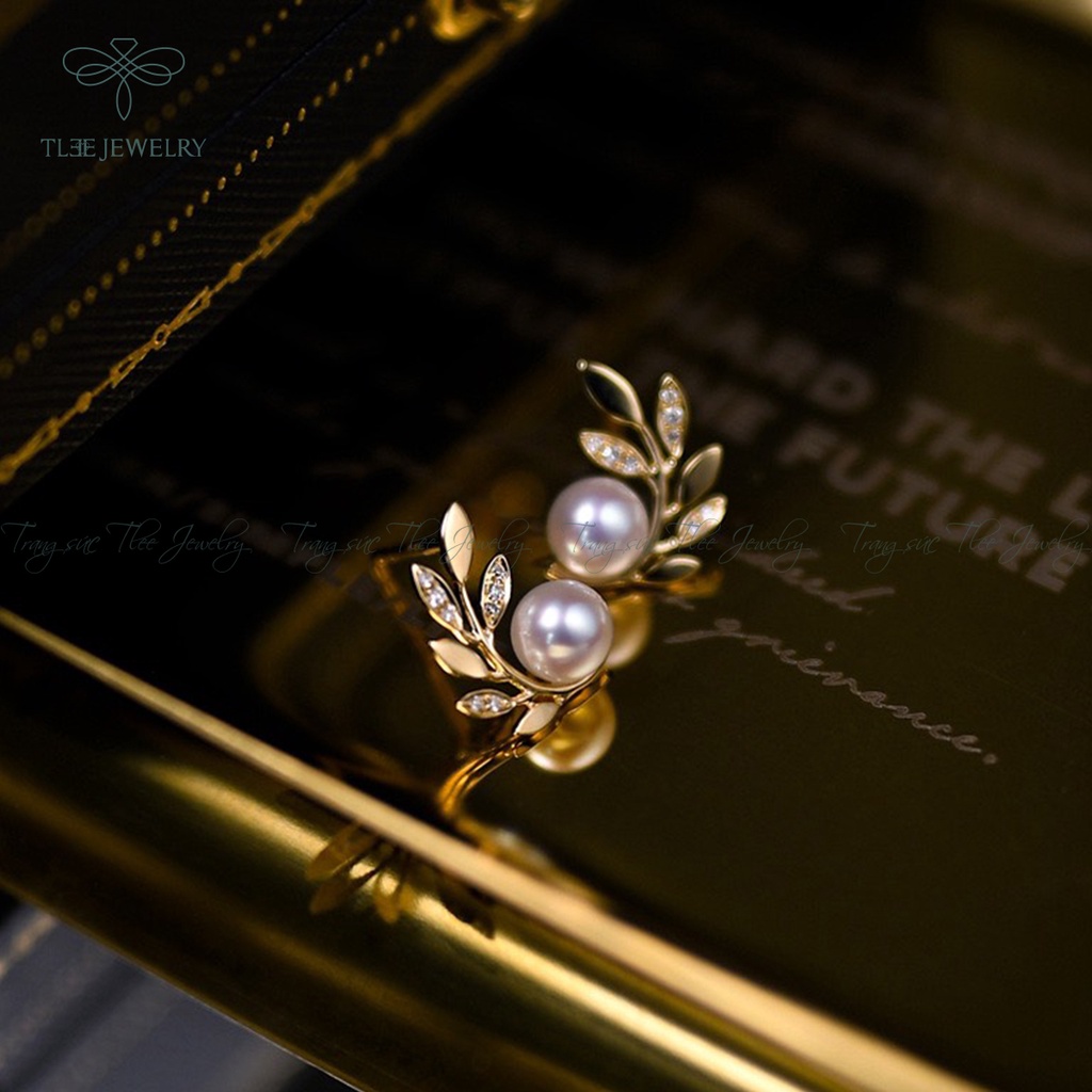 Khuyên tai bạc nữ TLEE Lá Oliu nạm đá sang trọng NCJ B0111