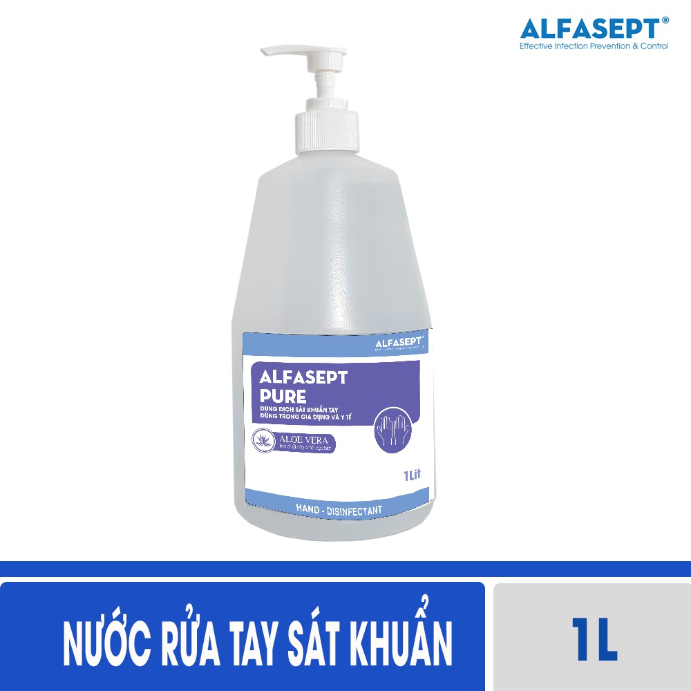 Nước Rửa Tay Khô ALFASEPT Pure An Toàn Cho Da Nhạy Cảm, Giúp Diệt Khuẩn Nhanh Chóng Và Hiệu Quả Lọ 1L