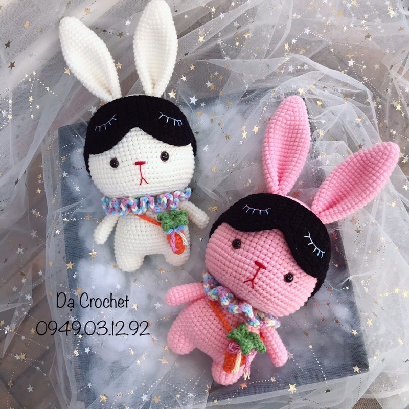 Thỏ Nhồi Bông Bằng Len Dễ Thương Cho Bé - Thú Bông Handmade Đan Móc Thủ Công Bằng Tay