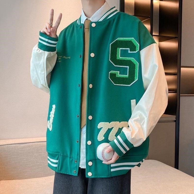 Áo khoác bóng chày thêu họa tiết chữ phong cách retro thời trang cho nam và nữ
