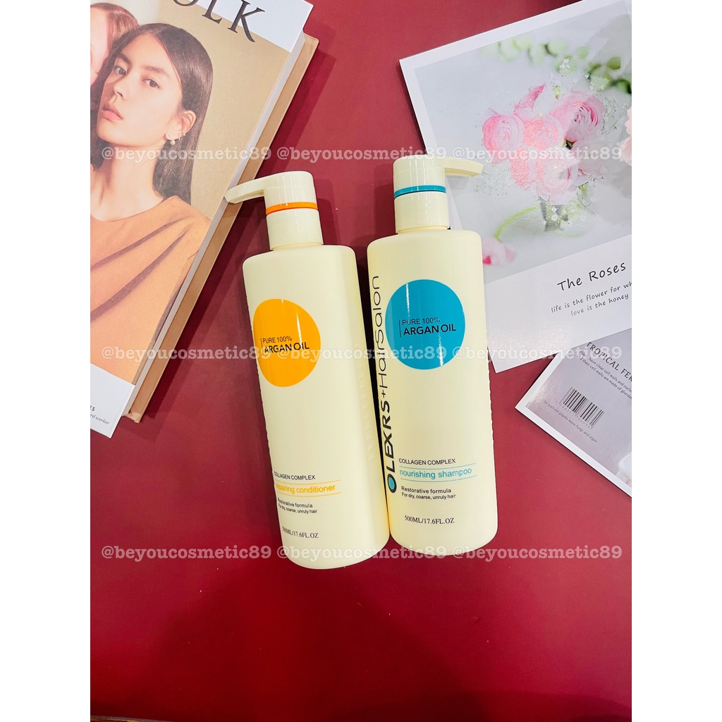 Cặp Dầu Gội Xả , Ủ Tóc Olexrs Argan Oil Collagen Hair Salon Cao Cấp 500ml Chính Hãng