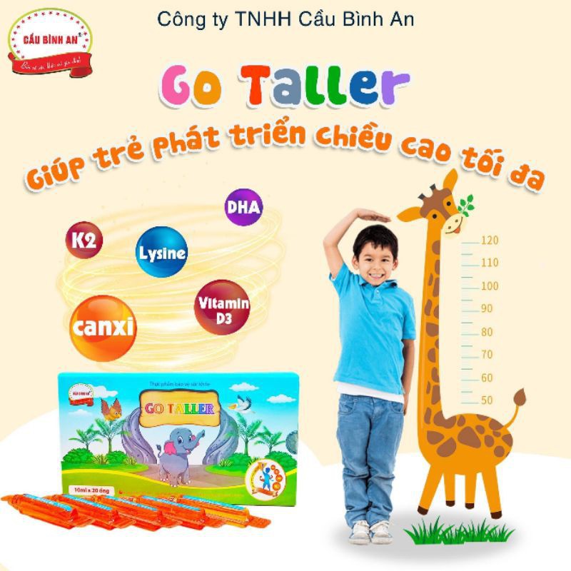 Go Taller Cầu Bình An. Bổ sung Canxi, Vitamin K2, Vitamin D3, DHA. Giúp trẻ phát triển chiều cao, thông minh, khỏe mạnh