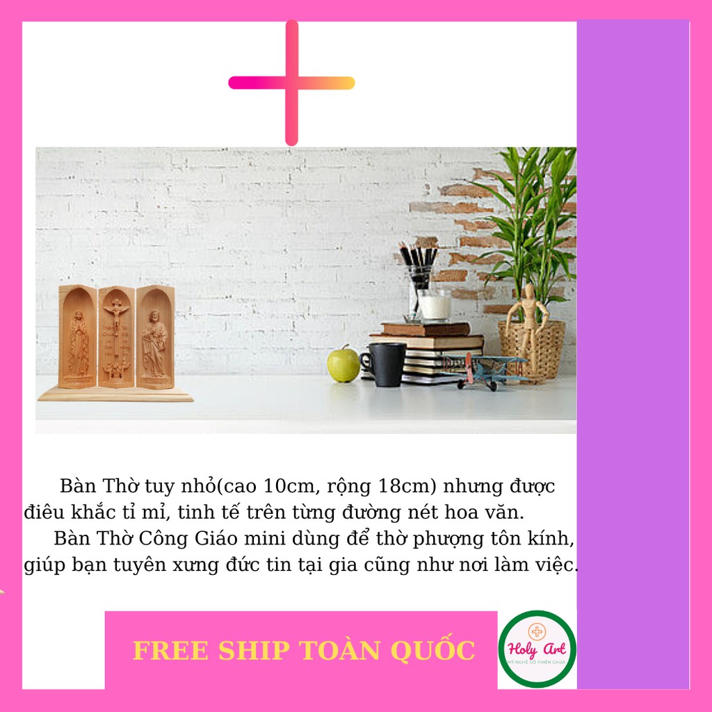 Tượng Mẹ Vô Nhiễm-Chúa-Thánh Giuse bằng gỗ  15x7cm. Tượng làm quà tặng, tuyên xưng, mang theo mình cầu nguyện