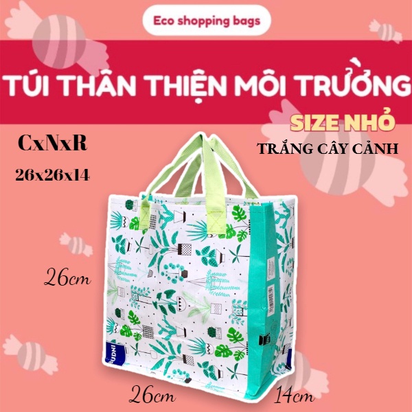 TÚI TÁI CHẾ THÂN THIỆN MÔI TRƯỜNG, ĐI CHỢ, ĐI SIÊU THỊ, CHỐNG THẤM NƯỚC, LAU CHÙI ĐƯỢC, CỠ NHỎ, TÚI PP DỆT
