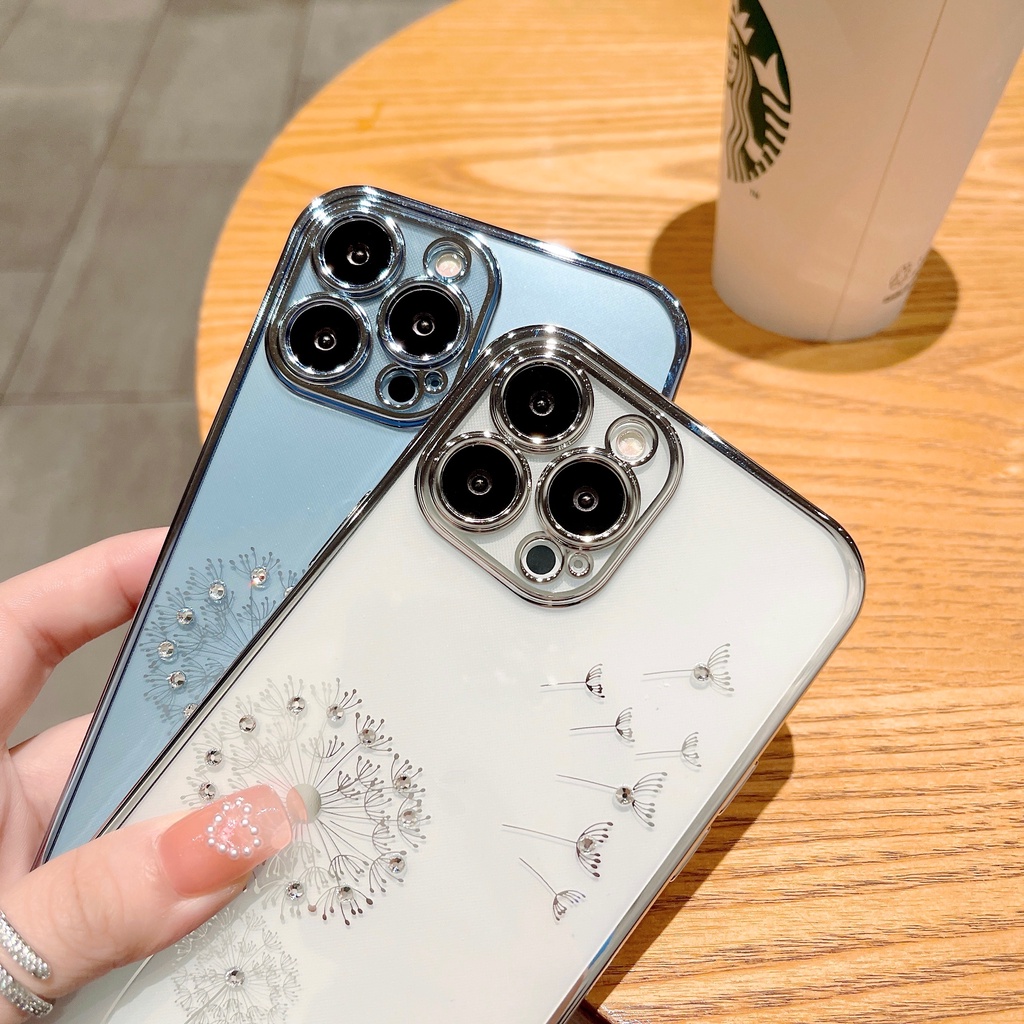 Ốp Điện Thoại Mềm Trong Suốt Mạ Điện Họa Tiết Hoa Bồ Công Anh Đơn Giản Cho iPhone 13 12 11 Pro Max i13 i11