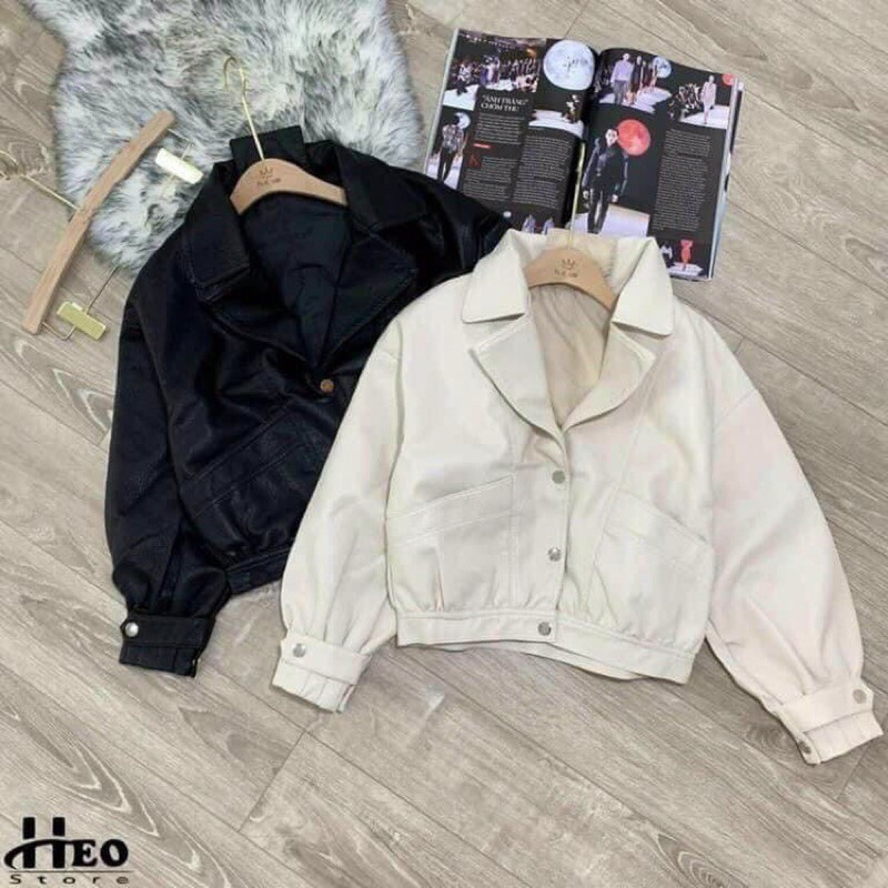 Áo da bomber dáng crt túi to tay bồng_Chất da mềm mịn_freesize<60kg + KÈM VIDEO