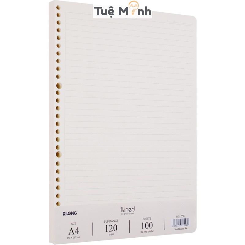 Ruột sổ còng Klong A4 tập 100 tờ caro/dotgrid/ kẻ ngang, giấy refill binder Klong 120gsm