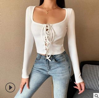 Áo thun nữ dài tay cổ chữ u màu trơn thời trang