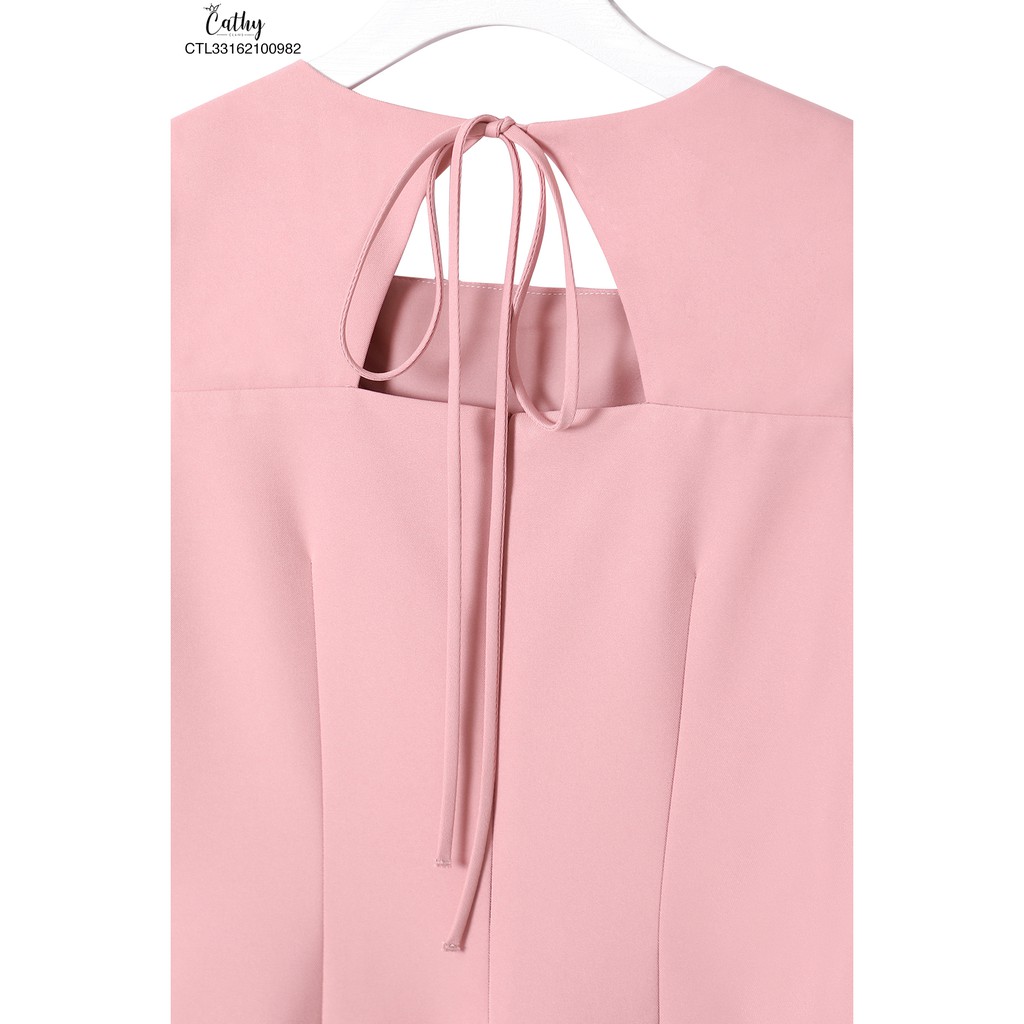 Đầm chữ A công sở Cathy Clans cổ vuông 1 hàng nút hồng | BigBuy360 - bigbuy360.vn