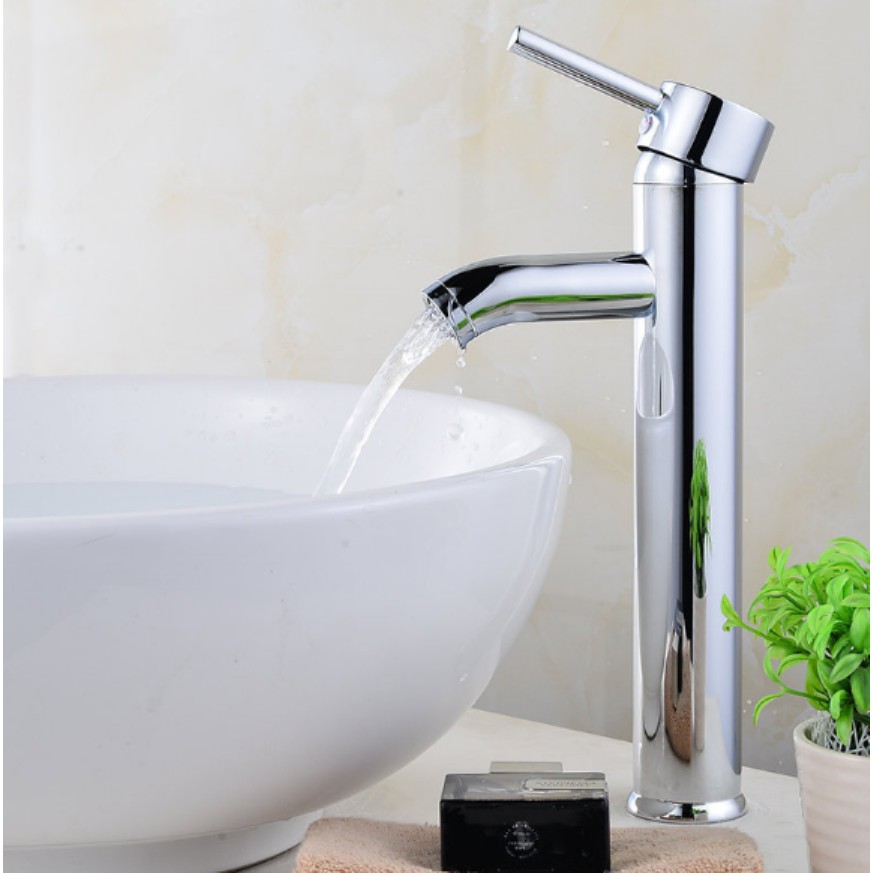 Vòi Lavabo nóng lạnh cao cấp màu trắng dài hợp kim - dùng cho lavabo đặt bàn